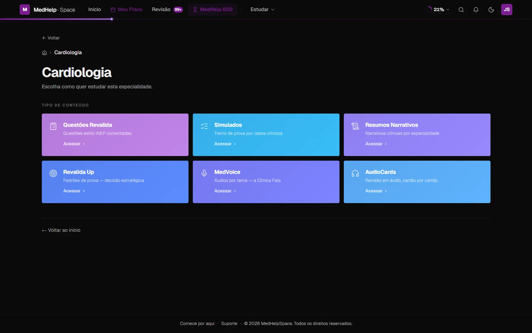 MedHelpSpace no computador — Tudo por especialidade