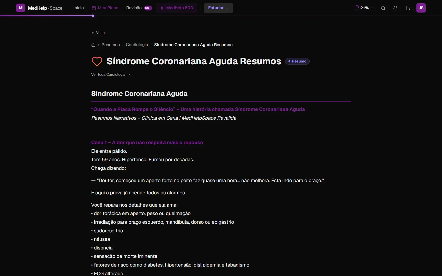 MedHelpSpace no computador — Resumos narrativos